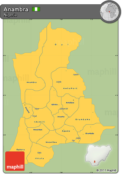 Savanna Style Simple Map of Anambra, single color outside