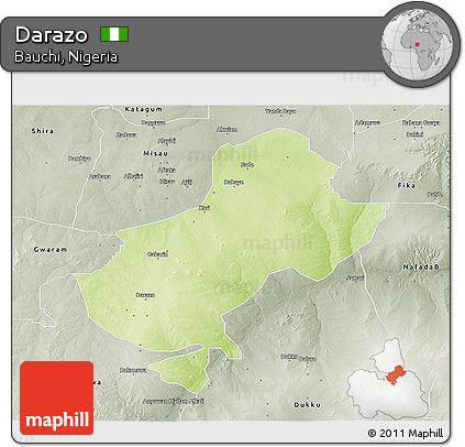 Physical 3D Map of Darazo, semi-desaturated