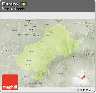 Physical 3D Map of Darazo, semi-desaturated