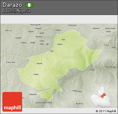 Physical 3D Map of Darazo, semi-desaturated