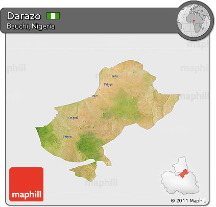 Satellite 3D Map of Darazo, single color outside