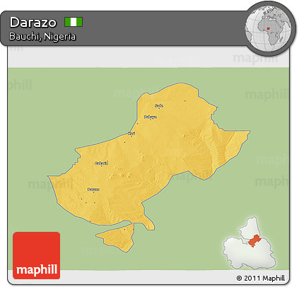 Savanna Style 3D Map of Darazo, single color outside