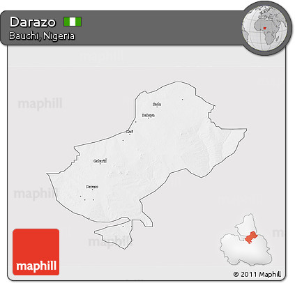 Silver Style 3D Map of Darazo, single color outside