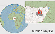 Savanna Style Location Map of Darazo, highlighted country, highlighted parent region, hill shading