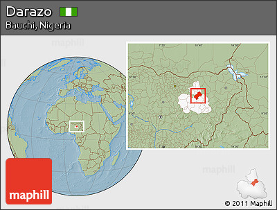 Savanna Style Location Map of Darazo, highlighted parent region, hill shading