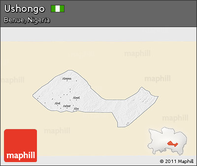 Classic Style 3D Map of Ushongo, single color outside