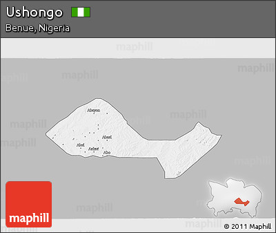 Gray 3D Map of Ushongo, single color outside