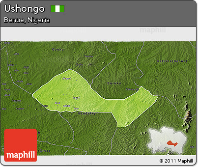 Physical 3D Map of Ushongo, darken