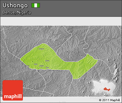 Physical 3D Map of Ushongo, desaturated