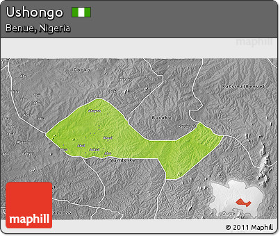 Physical 3D Map of Ushongo, desaturated