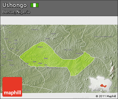 Physical 3D Map of Ushongo, semi-desaturated