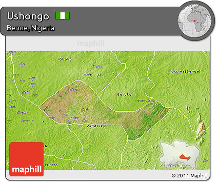 Satellite 3D Map of Ushongo, physical outside