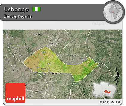 Satellite 3D Map of Ushongo, semi-desaturated