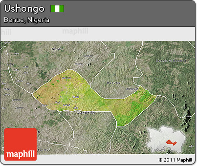 Satellite 3D Map of Ushongo, semi-desaturated