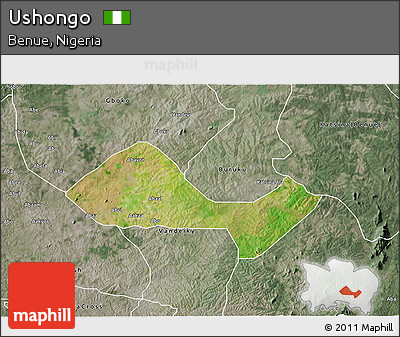 Satellite 3D Map of Ushongo, semi-desaturated