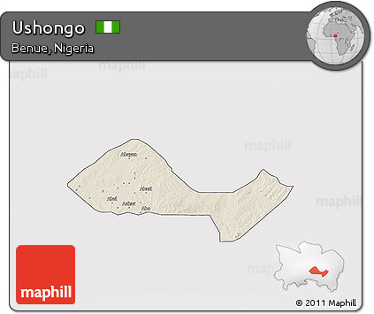 Shaded Relief 3D Map of Ushongo, single color outside