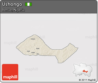 Shaded Relief 3D Map of Ushongo, single color outside