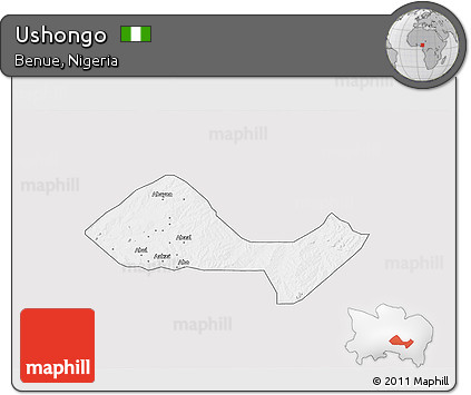 Silver Style 3D Map of Ushongo, single color outside