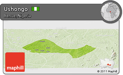 Physical Panoramic Map of Ushongo, lighten