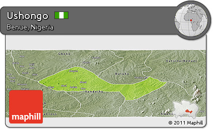 Physical Panoramic Map of Ushongo, semi-desaturated