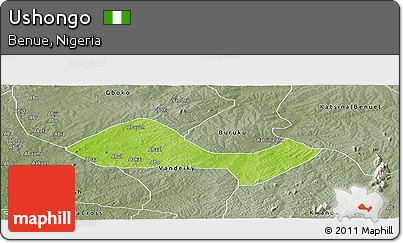 Physical Panoramic Map of Ushongo, semi-desaturated