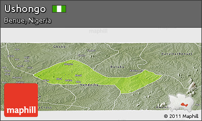 Physical Panoramic Map of Ushongo, semi-desaturated