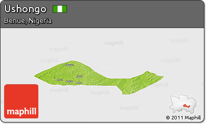Physical Panoramic Map of Ushongo, single color outside