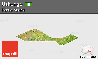 Satellite Panoramic Map of Ushongo, single color outside