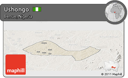 Shaded Relief Panoramic Map of Ushongo, lighten