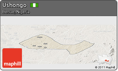 Shaded Relief Panoramic Map of Ushongo, lighten