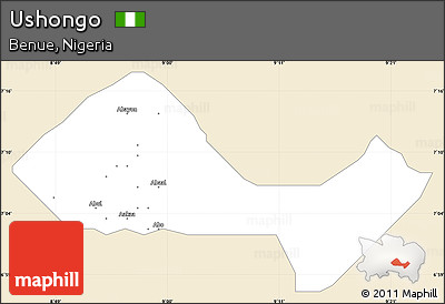 Classic Style Simple Map of Ushongo, single color outside