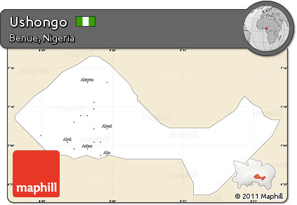 Classic Style Simple Map of Ushongo, single color outside