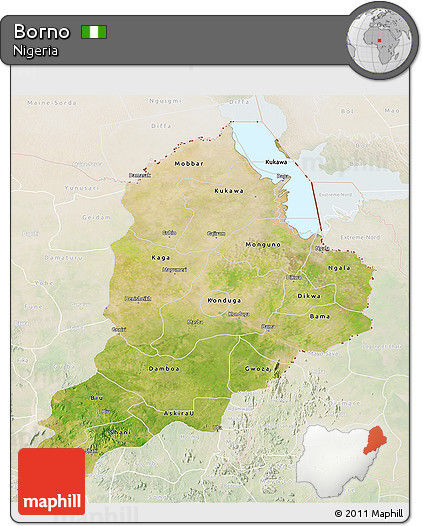 Satellite 3D Map of Borno, lighten