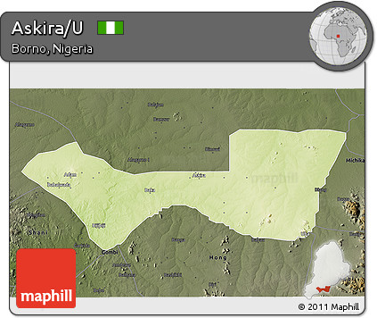 Physical 3D Map of Askira/U, darken