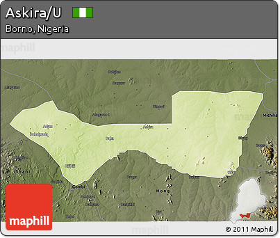 Physical 3D Map of Askira/U, darken