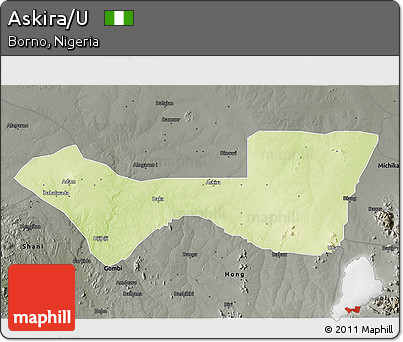 Physical 3D Map of Askira/U, darken, semi-desaturated