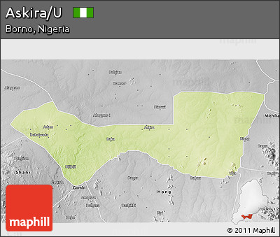 Physical 3D Map of Askira/U, desaturated