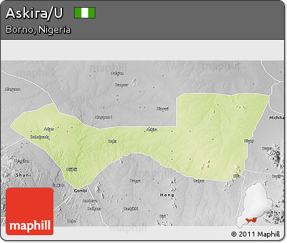 Physical 3D Map of Askira/U, desaturated