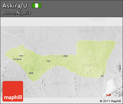 Physical 3D Map of Askira/U, lighten, desaturated
