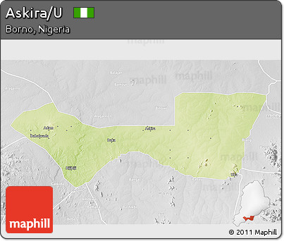 Physical 3D Map of Askira/U, lighten, desaturated