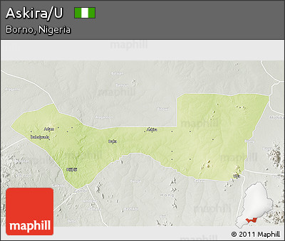Physical 3D Map of Askira/U, lighten, semi-desaturated