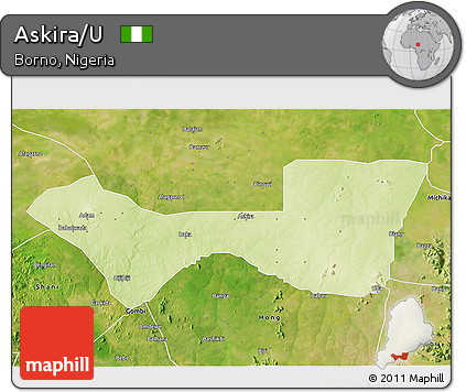 Physical 3D Map of Askira/U, satellite outside
