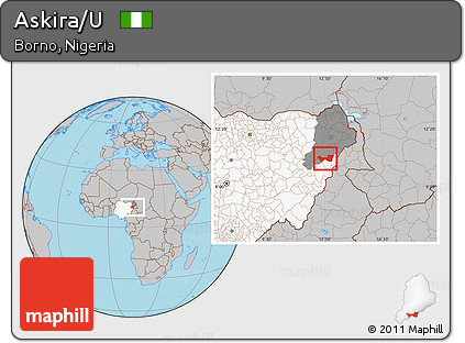 Gray Location Map of Askira/U, highlighted country, highlighted parent region