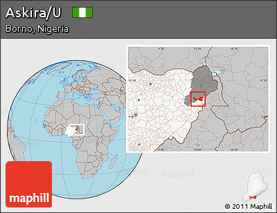 Gray Location Map of Askira/U, highlighted country, highlighted parent region