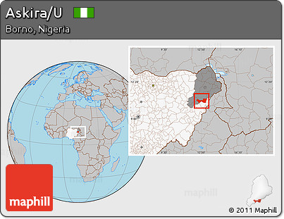 Gray Location Map of Askira/U, highlighted country, highlighted parent region