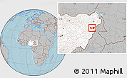 Gray Location Map of Askira/U, highlighted country, hill shading