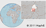 Gray Location Map of Askira/U, highlighted parent region, hill shading