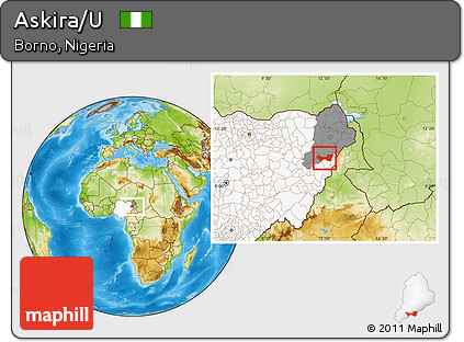 Physical Location Map of Askira/U, highlighted country, highlighted parent region