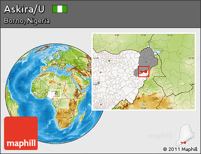 Physical Location Map of Askira/U, highlighted country, highlighted parent region