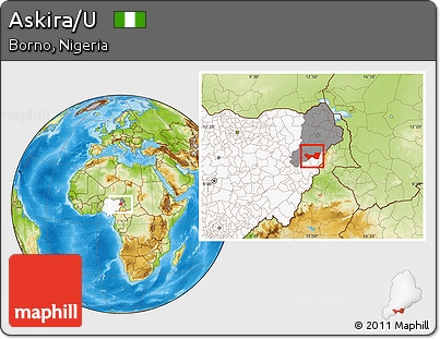Physical Location Map of Askira/U, highlighted country, highlighted parent region